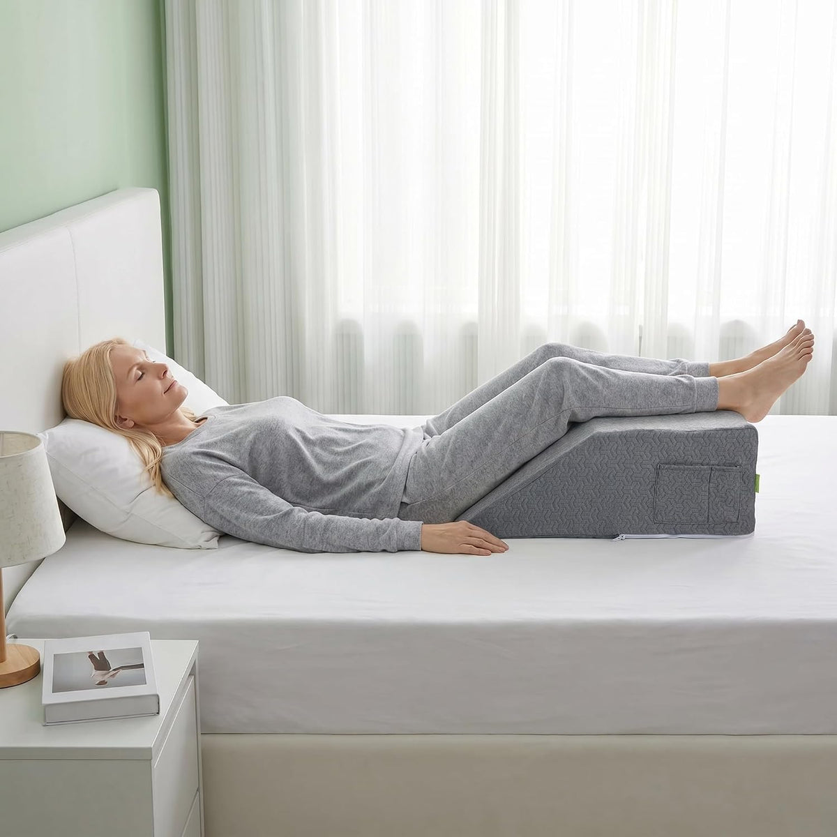 Leg Wedge Pillow Cover 24x21x8 in, Zipper & Pockets, Gray