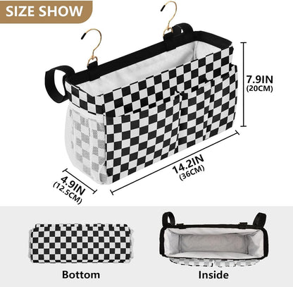 Black Bedside Caddy Storage Bag Bedside Organizer for Bed Rails College Dorm Room Organizer Caddy Hanging Shelf 6 Pockets with Hooks for Drinks Magazine Phone Holder
