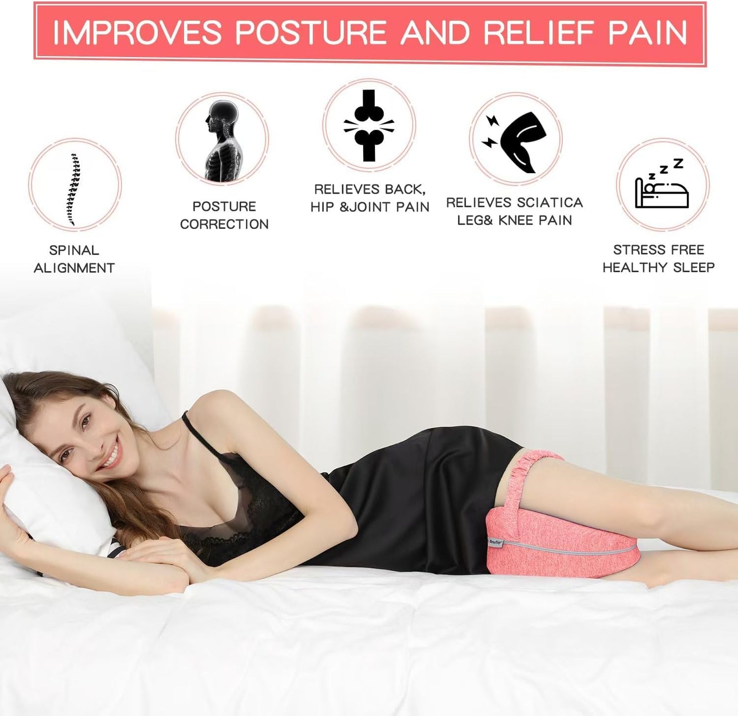 BEAUTRIP Leg Pillow | Ergonomic Side Sleeping Pillows | Memory Foam Knee Pillow with Strap for Side Sleeper | Leg Support Cushion with Removable and Washable Cover