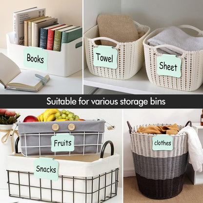 12PCS Basket Labels Clip On for Storage Bins, Removable & Erasable Bin Labels Clips On, Laundry Kitchen Pantry Labels for Organizing Baskets Cube Box (Pink)