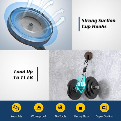 MOTAIPEAK Suction Cup Hooks for Shower,Shower Hooks Mounting on Glass Doors, Tile, Mirrors, Metals,Hook for Hanging Towels, Robe, Loofah, Jackets-Black(2 Pack)