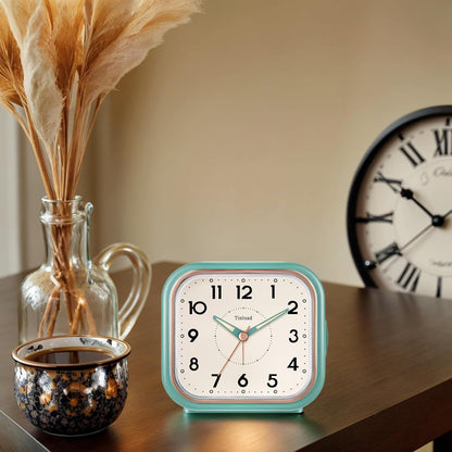 Tinload 4.3" Vintage Retro Analog Alarm Clock, Super Silent Non Ticking Clock with Manual Light, Snooze, Battery Operated, Simply Design, for Living Room, Bedroom, Bedside, Desk(Blue-V2)