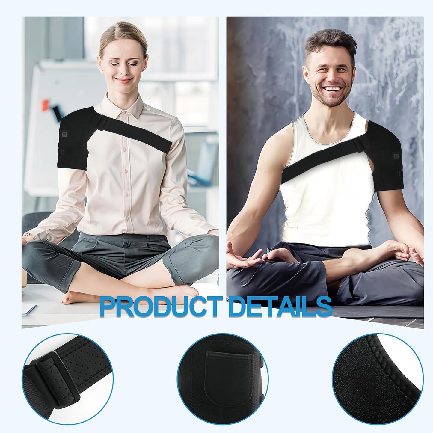 Shoulder Heating Pad with 3 Heat Levels - Adjustable Shoulder Brace for Men & Women, Powered by DC Power Sources (e.g., Power Banks)