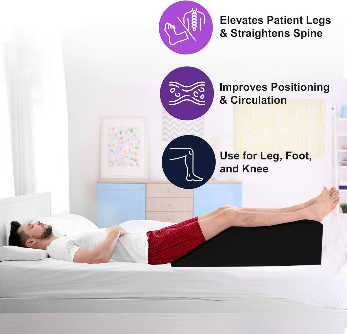 ProHeal Leg Elevation Pillow - Foam Bolster Leg Pillow - Knee, Hip, and Back Support - Promotes Healthy Blood Circulation and Body Positioning - 20” x 24” x 10”