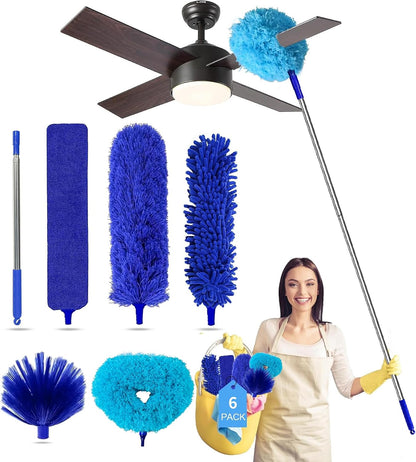 Tiumso Microfiber Feather Duster 5-in-1 Kit, Dusters for Cleaning, Duster with Extension Pole 100 Inches, Cobweb Duster, Microfiber Dusters for High Ceilings and Fans, Blinds, Cars and Furniture