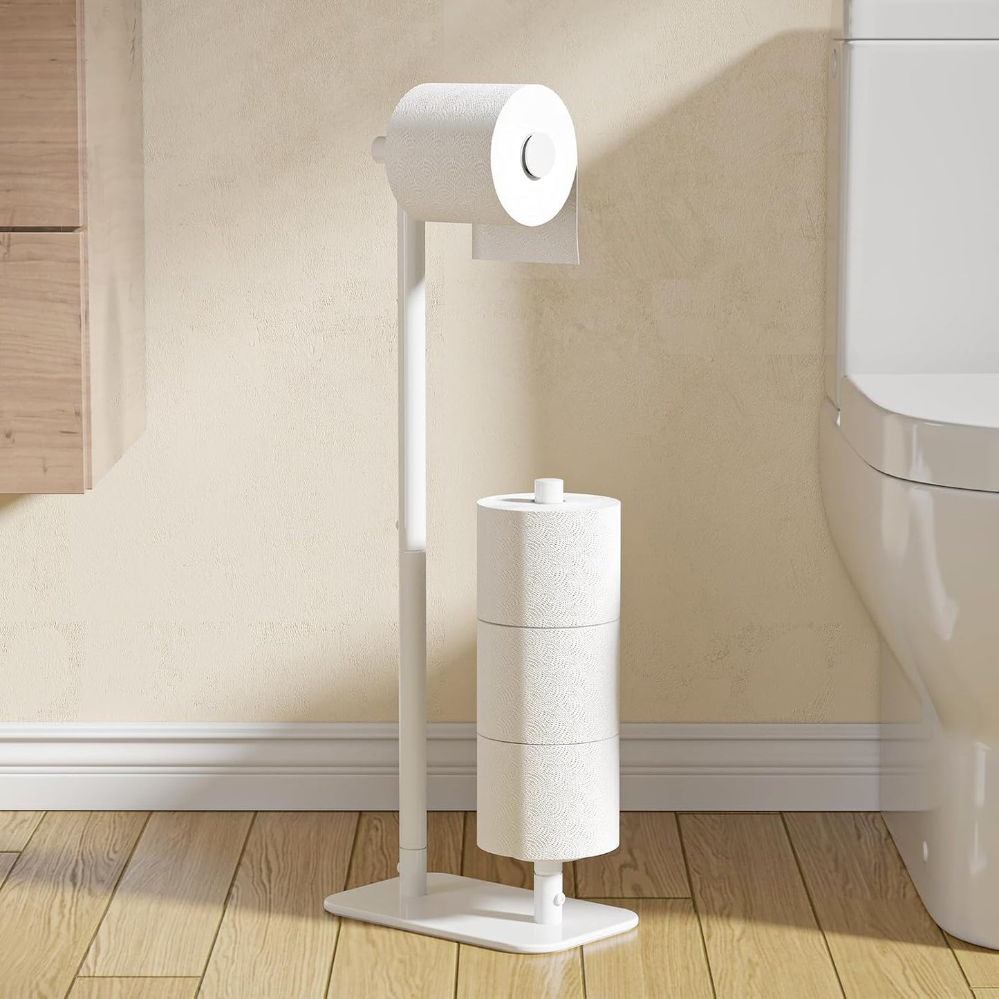 Kitsure Toilet Paper Holder Stand, Bathroom Storage, Medium, Black | Large Capacity Toilet Paper Holder for 4 Rolls, Rustproof Toilet Paper Holder Free Standing, Non-Slip Stable Base