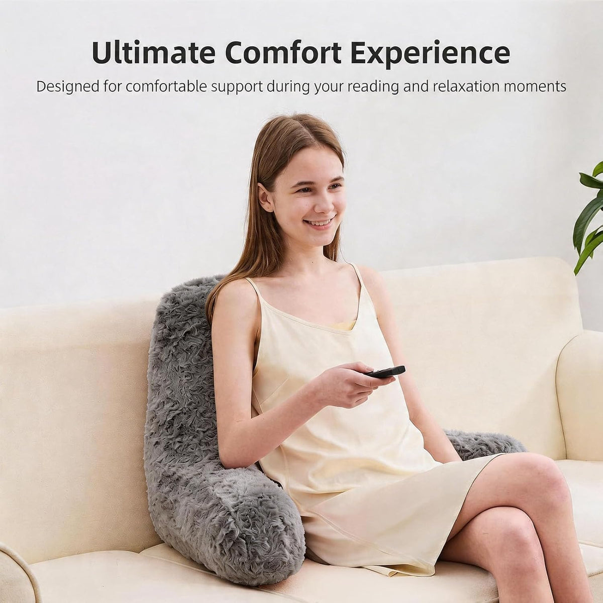 Reading Pillow, Rose Velvet Back Pillow with Arms for Bed Sitting Up, Bed Pillow for Adult Children, Backrest Pillows with Washable Cover, Chair Pillow for Watching TV/Gaming/Relaxing (Pink)