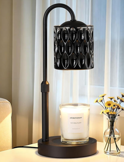 Briever Dimmable Candle Warmer Lamp with Timer, Height Adjustable Electric Candle Wax Warmer, Christmas Birthday Gifts for Women Mom, House Warming Gifts New Home Room Decor, Black Solid Wood Base