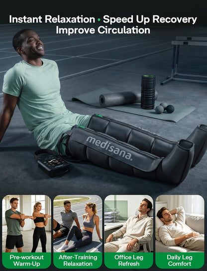 Medisana Leg Compression Massager with Heat, Leg Massager for Circulation and Pain Relief, Compression Boots with 5 Modes & 3 Heat Levels for Edema Relief, Gifts for Mom, Dad, Him, Her