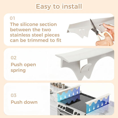 Silicone Stove Gap Covers with Stainless Steel, Oven Gap Filler Seals Gaps Between Stovetop and Counter, Stove Gap Guards Range Trim Kit, Easy to Clean Stove Gap Guard (Black 2 Pack,25")