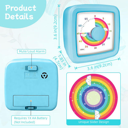 Visual Timer for Kids 60 Minute Countdown Clock – Silent Cube Timer with Rainbow Cloud Design, Plastic Kids Visual Timer, Toddler Timers for Classroom Home Kitchen Study Tools, Green