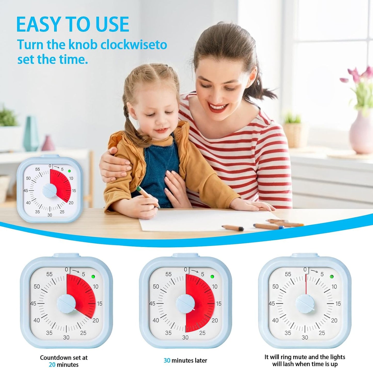 Visual Timer for Kids 60 Minute Countdown Timer Rainbow Disk Desk Timer Clock for Classroom Study Office Kitchen with Silent Operation (Purple)