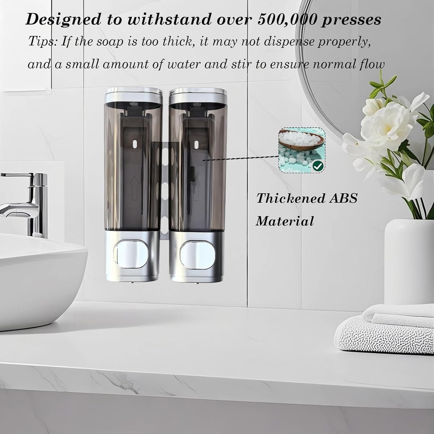 10oz/300ml Single Manual Wall Mounted Soap Dispenser, Black | Bathroom Shampoo and Conditioner Dispenser, Clear Plastic Refillable Liquid Lotion Pump Dispenser and Organizer