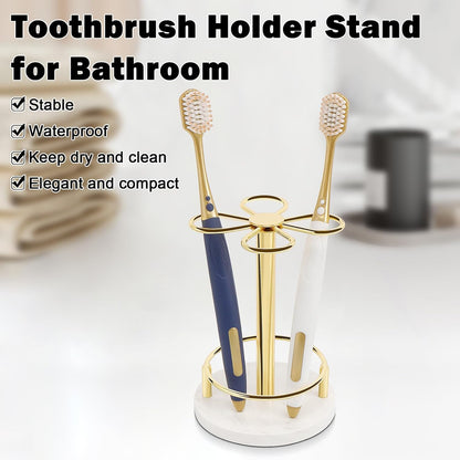 Toothbrush Holder Stand for Bathroom, Metal Toothbrush Organizer with Marble Base, Toothbrush Storage Collection for Family, Suitable for Home Hotel Countertop Vanity (Small, Matte Black)
