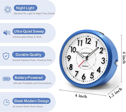 Lamisola 4 Inch Alarm Clock for Bedrooms, Small Analog Desk Clock, Black