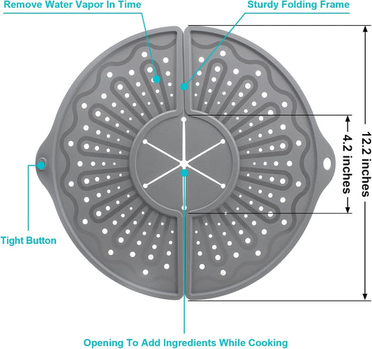 Foldable Silicone Splatter Screen for 10-12" Pans, BPA-Free, Gray | Foldable Splash Guard, Multi-Use Grease Splatter Guard/Trivet Mat,Non-Stick Oil Splatter Guard, Dishwasher Safe