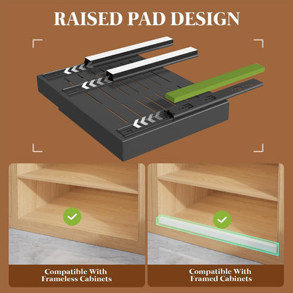 Seinloes 4 Pack Expandable Pull Out Cabinet Organizer 21"Deep With Raising Pad for Framed Cabinets,Upgrade 3 Slide Rails Slide Out Drawers,No Drill Roll Out Shelves,Adjustable Width 12.1"-20.4" White