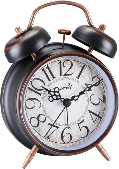 FLOITTUY Loud Alarm for Deep Sleepers 4'' Retro Twin Bell Alarm Clock with Backlight for Bedroom and Home Decoration(Retro Black)