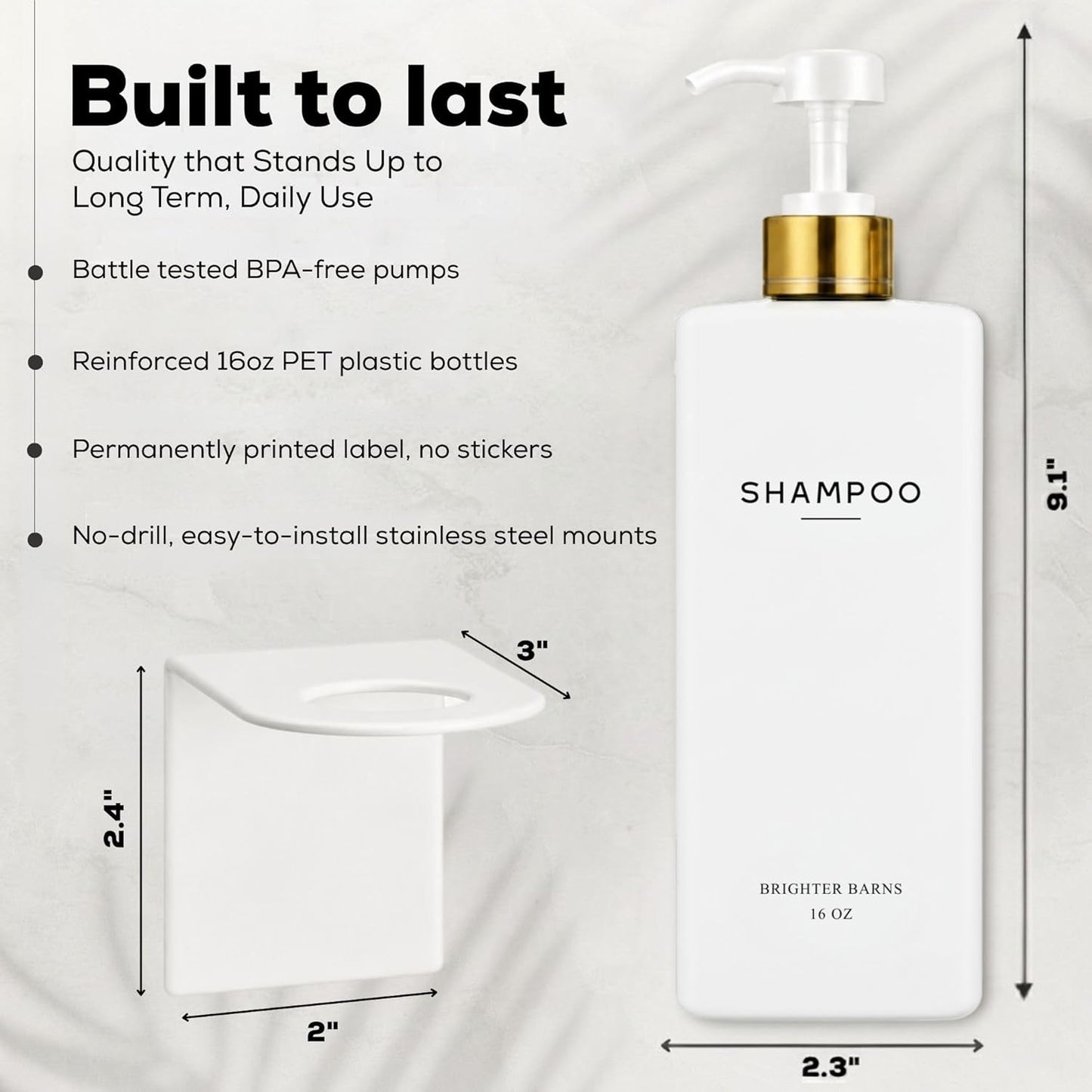 Clear Shampoo and Conditioner Dispenser Set Wall Mounted by Brighter Barns - Refillable Shower Soap Dispensers 3 Chamber No Drill - Plastic Shampoo, Body Wash and Conditioner Bottle for Hotels (Clear)