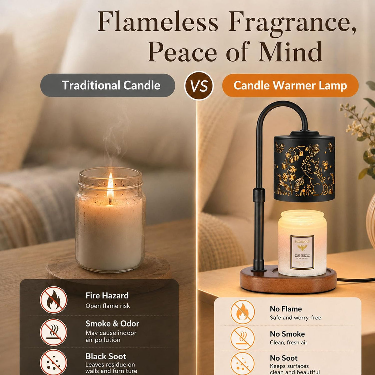 Dimmable Candle Warmer Lamp with Timer Adjustable Height for Scented Jar Candles Electric Candle Wax Melt Warmer for Home Decor Christmas Birthday Gifts for Women Mom(Hummingbird)