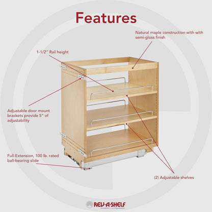 Rev-A-Shelf Pullout Kitchen Cabinet Organizer, Min Cabinet Opening 5.5" W | 5" W Slide Out Pantry Spice or Utensil Storage Rack with Adjustable Shelves for Base Cabinet Organization, 448-BC-5C