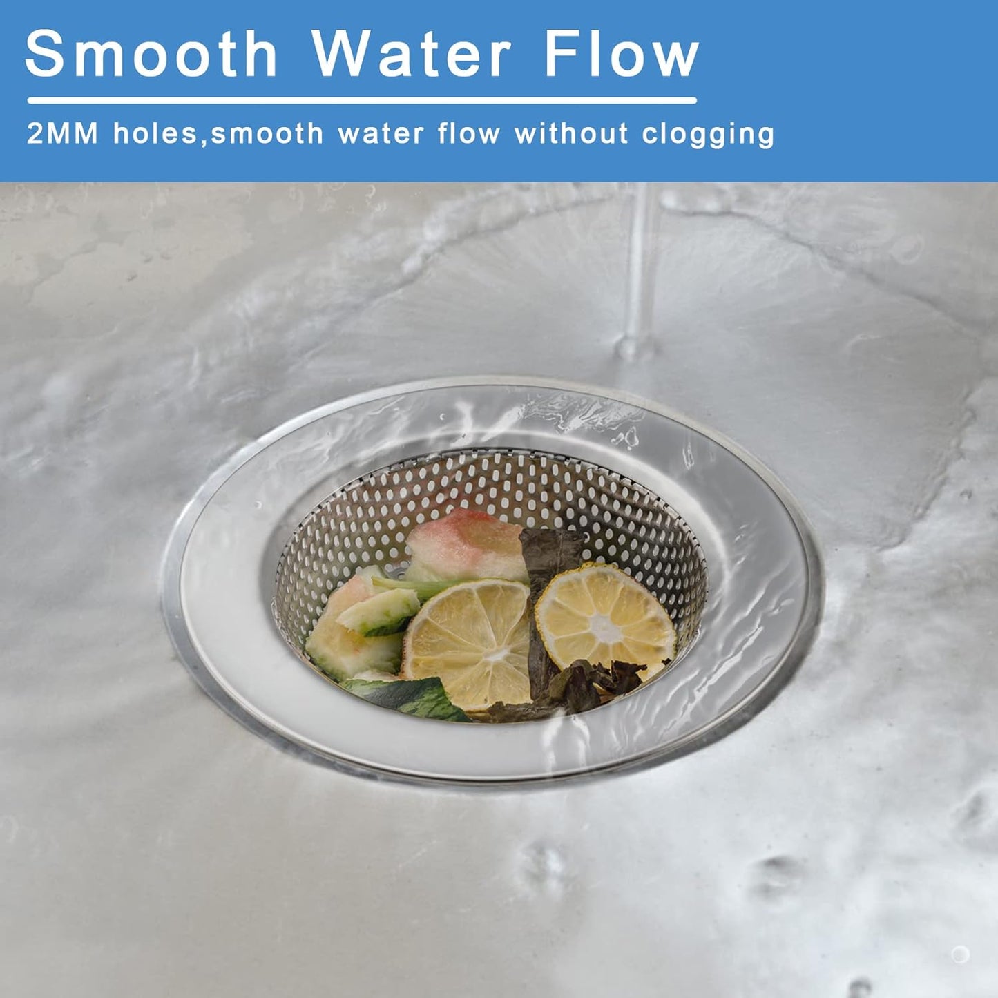 2 Pcs Sink Strainer Double-Layer Safe Design for Kitchen Sink Drain Basket | Upgraded Double-Layer Safe Kitchen Sink Strainer, No Finger Cuts, 4.5 Inch Outer Diameter, Fits Most Sinks