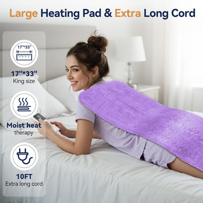Heating Pad for Back, 17 x 33 in,9 Heat Settings,4 Timer, Gray