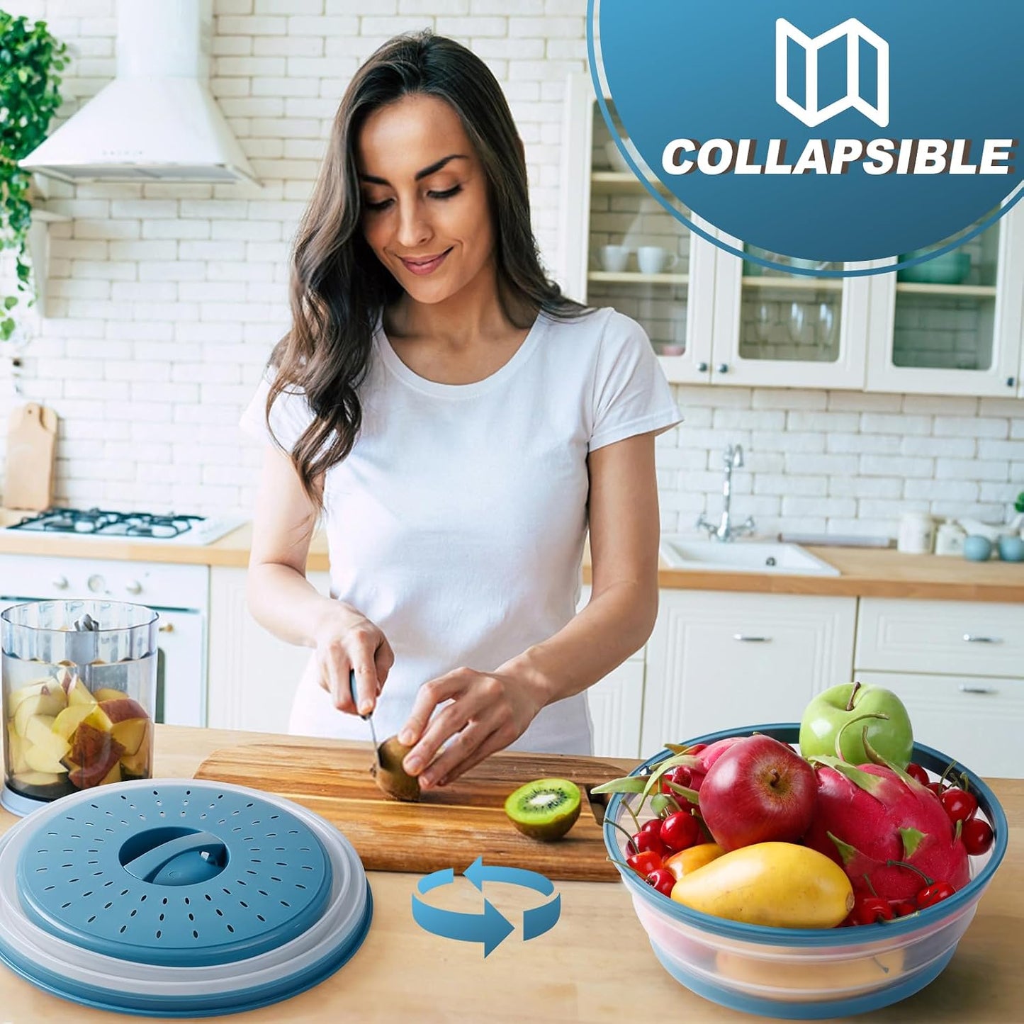 Large Microwave Splatter Cover & Silicone Mat,12 Inchs Vented Collapsible Guard dish Plate lid & Round Kitchen mat for food