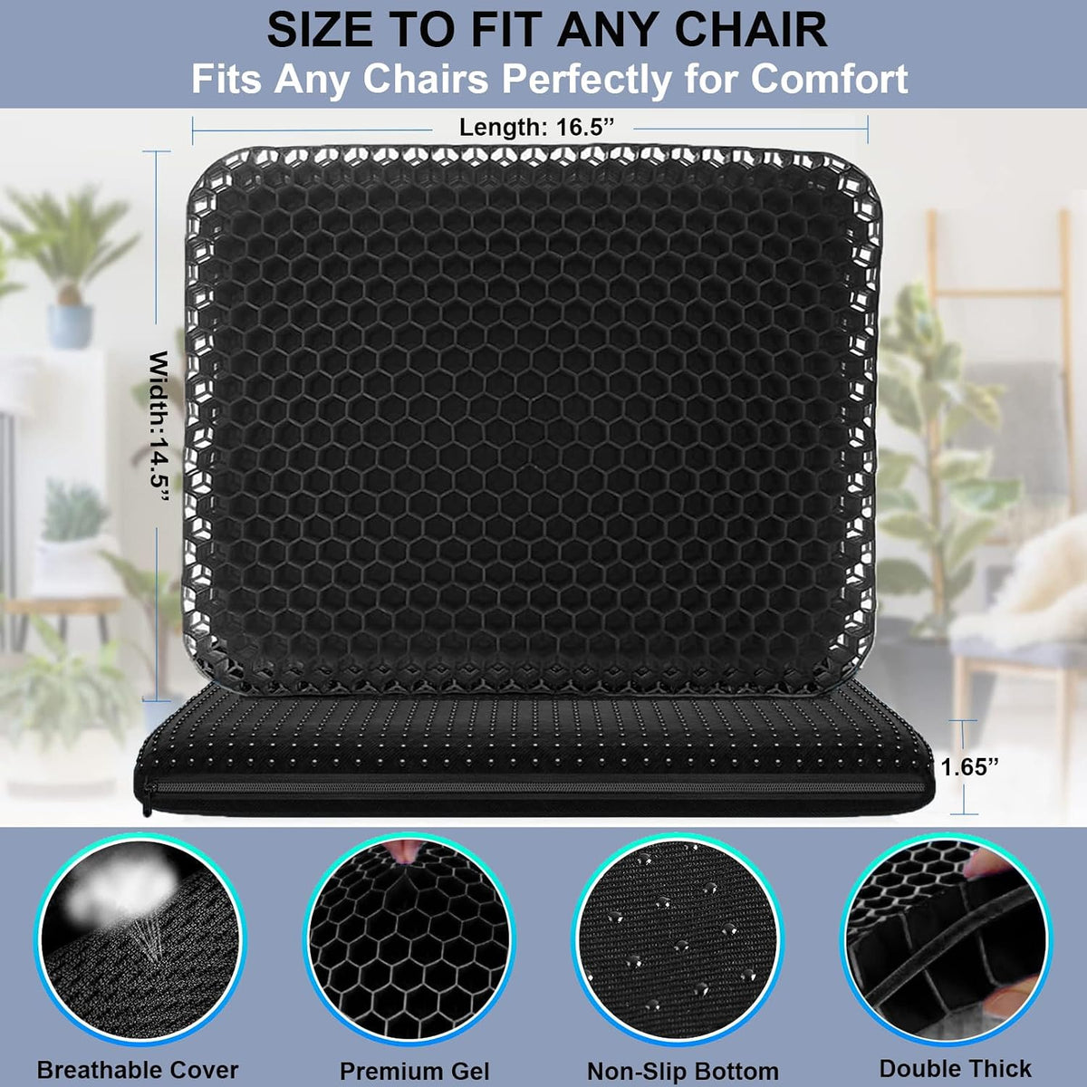 Gel Seat Cushion for Long Sitting - 1.65inch Double Thick Cooling Egg Cushion for Back, Hip, Sciatica, Coccyx, Tailbone Pain Relief - Office Chair Car Seat Cushion – Wheelchair Cushions