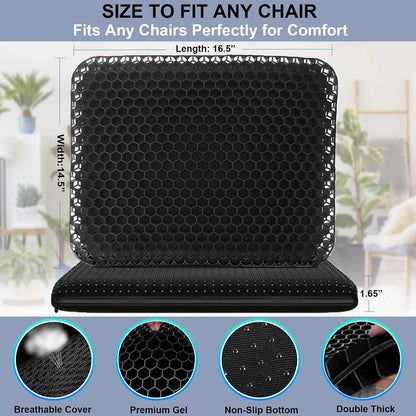 Gel Seat Cushion for Long Sitting - 1.65inch Double Thick Cooling Egg Cushion for Back, Hip, Sciatica, Coccyx, Tailbone Pain Relief - Office Chair Car Seat Cushion – Wheelchair Cushions