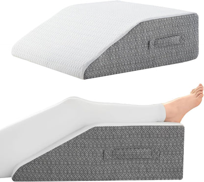 Nordjager Leg Elevation Pillow, 8 Inch Memory Foam Support Cushion | Elevate Legs With Ergonomic Wedge Support; Memory Foam Cushion Provides Pressure Relief With Soft Washable Cover.