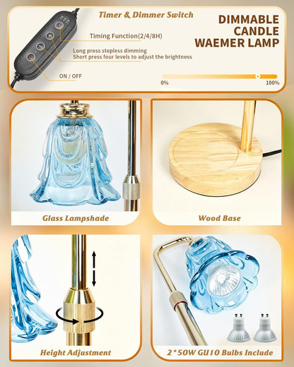 SupBri Candle Warmer Lamp with Timer & 4Bulbs, Pink Flower Glass Shdae