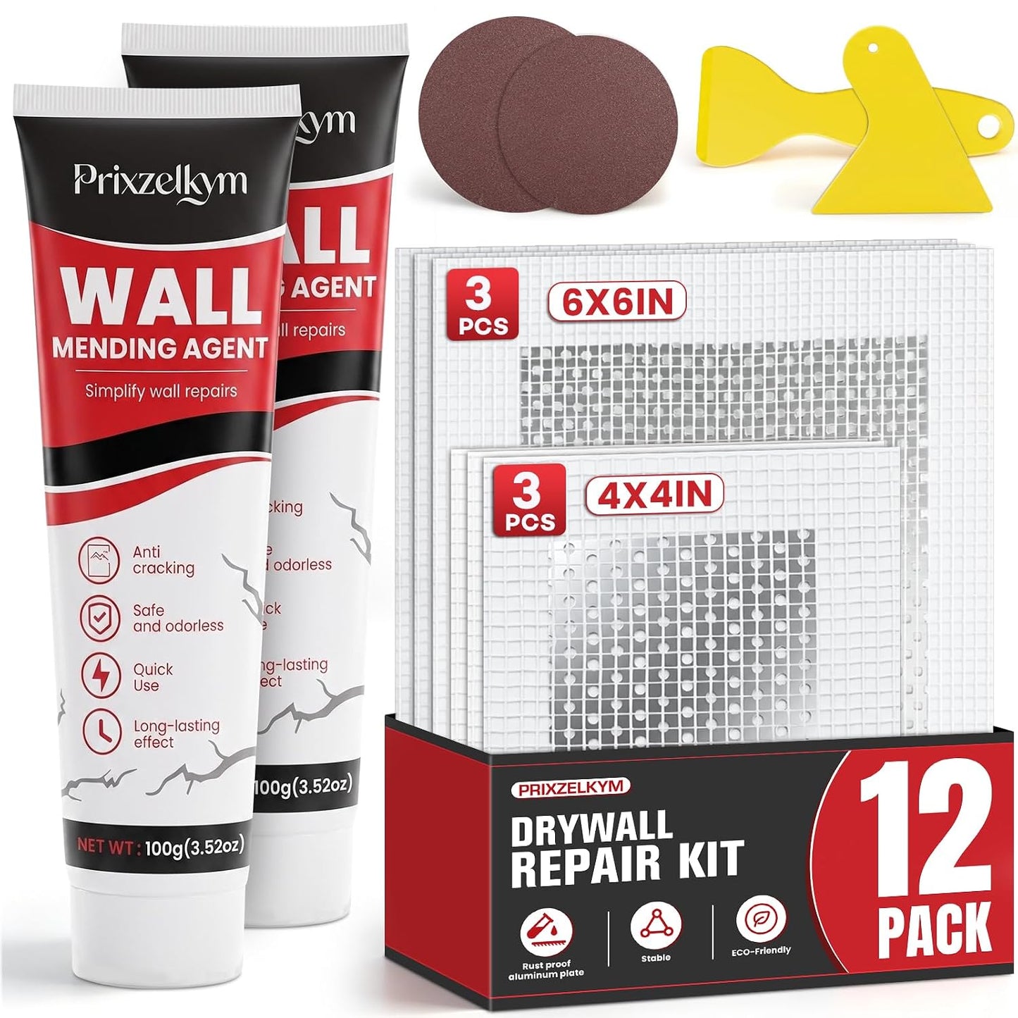 Drywall Repair Kit 30 Pack, 2/4/6/8 inch Drywall Repairs Patch, Dry Wall Patch with Scraper and Sandpaper for Drywall Repair Patch Kit