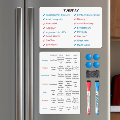 Magnetic Whiteboard for Fridge, 4-Pack Dry Erase Boards (12×8 in) with 5 Markers & Eraser, Strong Magnet & Stain-Resistant Surface, Reusable Message Board for Fridge, Family Planner & Kitchen Notes