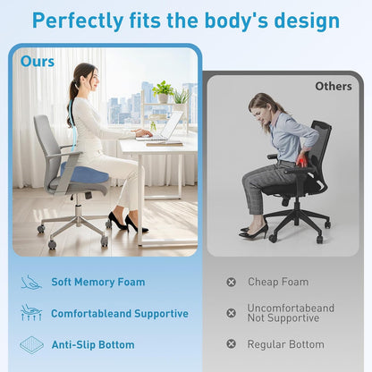 BlissTrends Memory Foam Seat Cushion for Office Chair & Car Seat, Black | 4.7in Ergonomic Tailbone & Sciatica Support with Removable Velvet Cover for Pressure Relief and Long Sitting Comfort