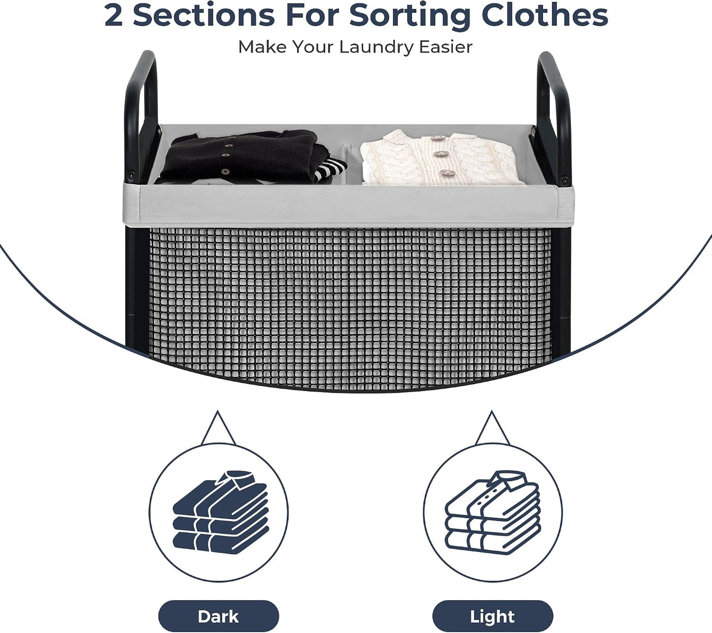 STO STO Laundry Hamper 2 Section, 100L Rolling Laundry Sorter Cart with Removable and Washable Liner Bag, Clothes Hamper with Wheels and Metal Handle for Laundry Room and Bedroom