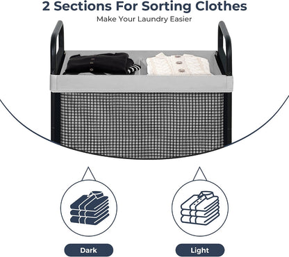 STO STO Laundry Hamper 2 Section, 100L Rolling Laundry Sorter Cart with Removable and Washable Liner Bag, Clothes Hamper with Wheels and Metal Handle for Laundry Room and Bedroom