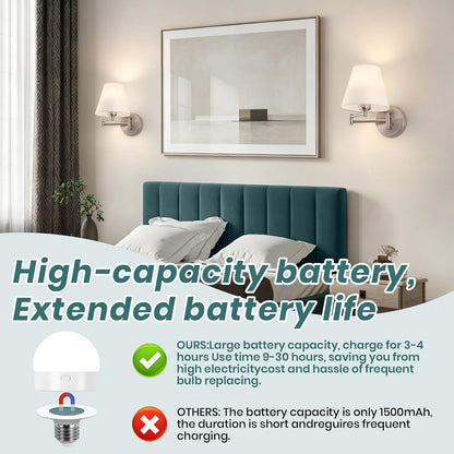 Cordless Battery Operated Wall Sconces Set of 2, Black Swing Arm Wall Sconce, Rechargeable Wall Mounted Reading Light Bedside Wall Lamp, Wireless Wall Sconce Fixtures for Bedside, Hallway, Study