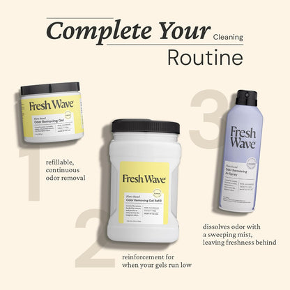 Fresh Wave Original Odor Eliminator Gel 3-Pk 7 oz - Air Freshener for Home | Plant-based essential oils. Lasts 15-30 days per jar. No plug-in needed. Pet-safe, closet and bathroom deoderizer.