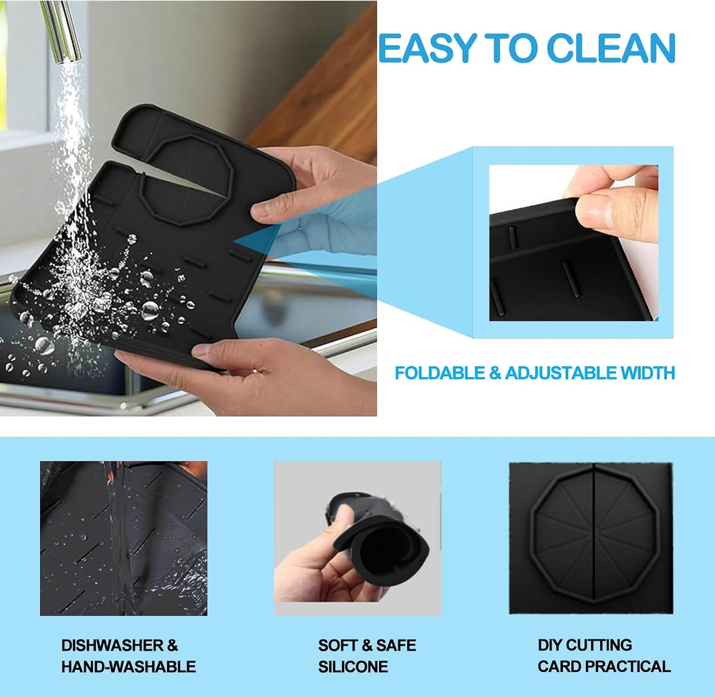 Mini Sink Splash Guard & Faucet Mat for Kitchen Sink Compact 8.3" Kitchen Faucet Splash Guard Mat, Small Kitchen Sink Organizer & Sponge Holder for Kitchen, Bathroom, Corner Sink (Black)