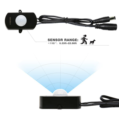 SENSKY BS010L DC 12V to 30V 3A Mini Pir Motion Sensor Switch,Occupancy Sensor Switch for Gun Safe, Kitchen Cabinet, Pantry, Closet led lighting (Black-With Light Sensor)