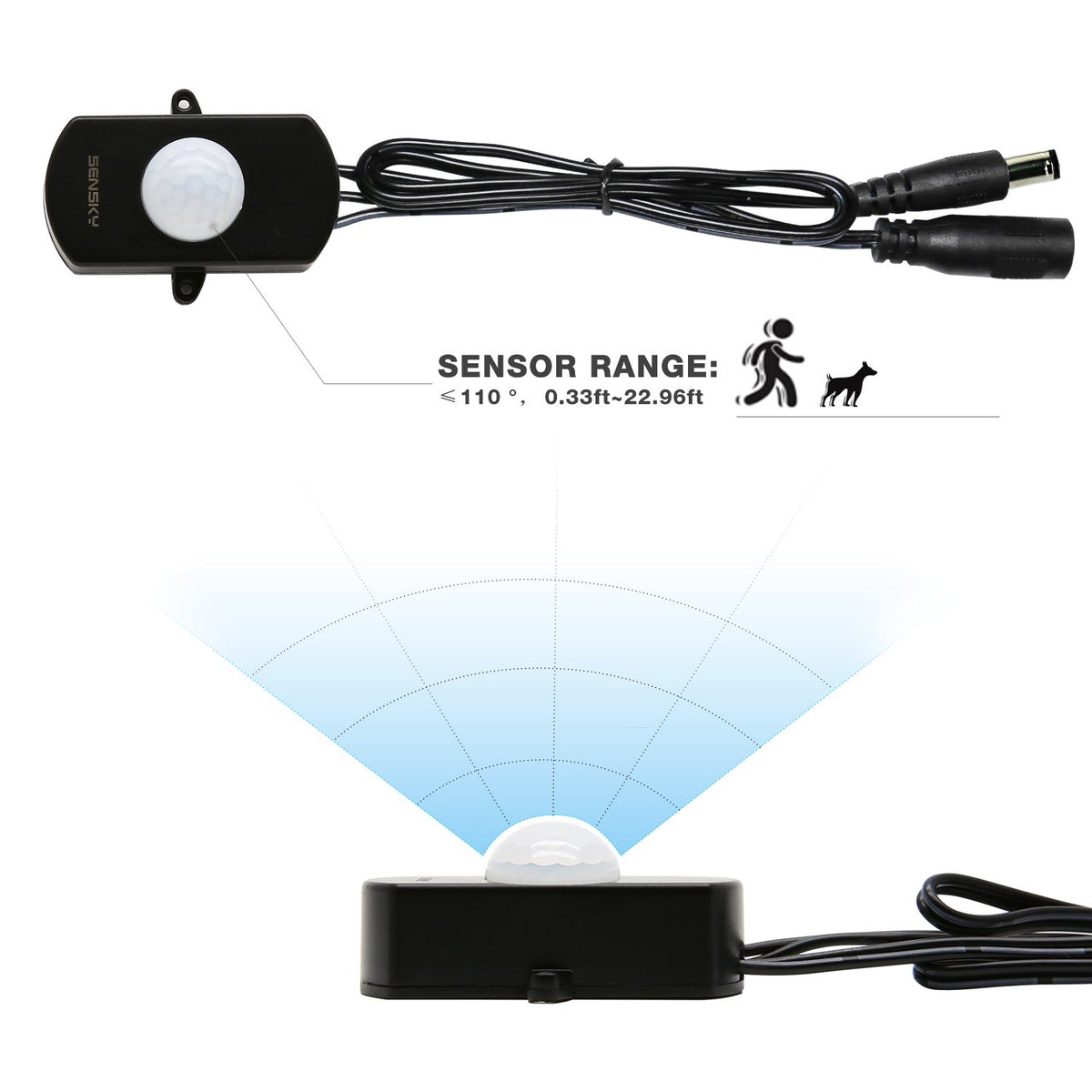 SENSKY BS010L DC 12V to 30V 3A Mini Pir Motion Sensor Switch,Occupancy Sensor Switch for Gun Safe, Kitchen Cabinet, Pantry, Closet led lighting (Black-With Light Sensor)