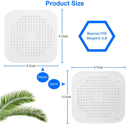 Drain Hair Catcher 2 Packs, Shower/Bathtub Drain Cover, Silicone Hair Catcher for Shower, Square Drain Stopper for Tub,Kitchen,Bathroom Gray/White