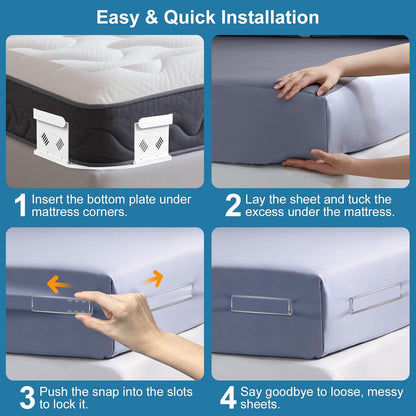 TRELC Bed Sheet Holders for Corners, 4PCS Upgrade Fitted Sheet Holders Keep Sheets Firm & Tight, Easy Install & Foldable Sheet Clips Sheet Straps Fit Various Mattress
