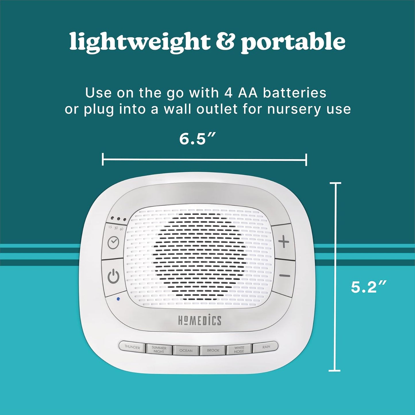 Homedics SoundSleep Rejuvenate White Noise Portable Sleep Machine | Small Sound Machine with 6 Relaxing Nature Sounds, Sound Therapy for Home, Office, Nursery, Auto-Off Timer