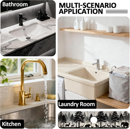 2Pcs Peonies Kitchen Sink Splash Guard Faucet Mat Vintage Florals Faucet Mat For Bathroom Kitchen 5.5x23.6In