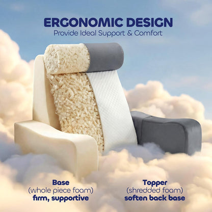 Ergonomic Reading Pillow for Bed Sitting Up, Adjustable Back Pillow with Detachable Armrests, Removable Leg Support Converts to Cylindrical Pillow, Machine Washable Cover with Pockets – Grey