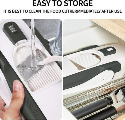 ONCE FOR ALL Safe Mandoline Slicer Plus, Bigger Size, Potato Slicer, Black | 0.1-8mm Adjustable Vegetable Food Chopper, Kitchen Mandoline Slicer Stainless Steel, Detachable Blade, Dishwasher-safe, Gift