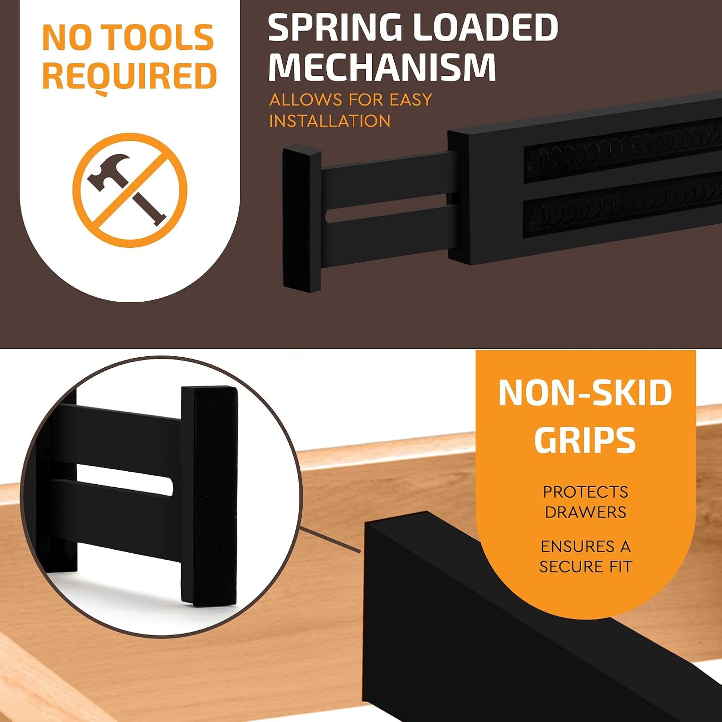 6-Pack Drawer Dividers 2.6-Inch High Dresser Drawer Organizer 16 to 22 Inch | Bamboo, Spring Loaded, No Tools Needed, Fits Wide Drawers for Socks, Clothes, Utensils, Bedroom, Bathroom, Kitchen, Office