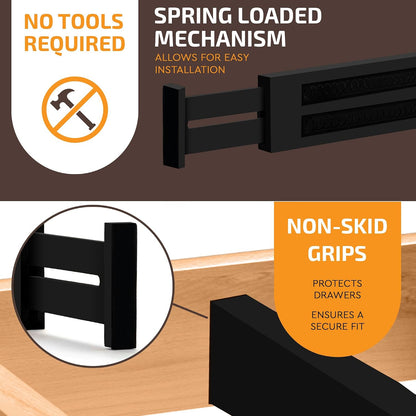 6-Pack Drawer Dividers 2.6-Inch High Dresser Drawer Organizer 16 to 22 Inch | Bamboo, Spring Loaded, No Tools Needed, Fits Wide Drawers for Socks, Clothes, Utensils, Bedroom, Bathroom, Kitchen, Office